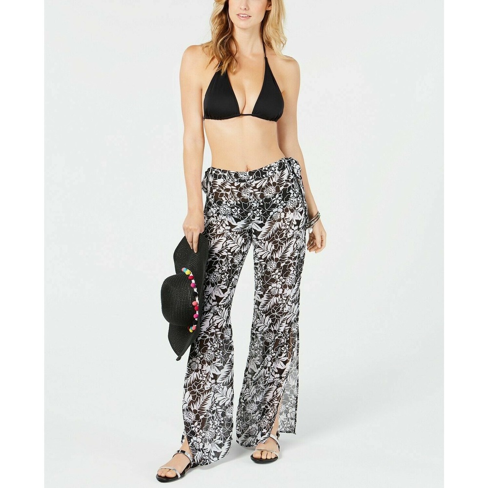 Miken Side-Slit Chiffon Swimsuit Cover-Up Pants Size Small Black White NEW